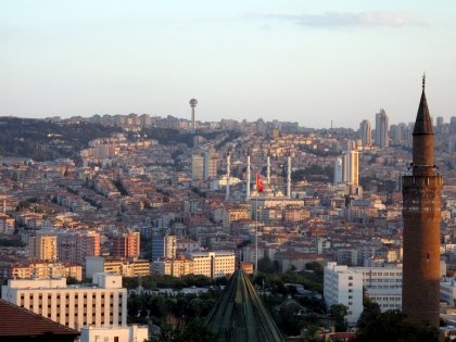 View of Ankara* from above the Archeological Museum, seeing Kocatepe Mosque and Atakule.